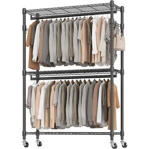 Heavy Duty Garment Rack on Wheels, Rolling Clothes Racks for hanging clothes